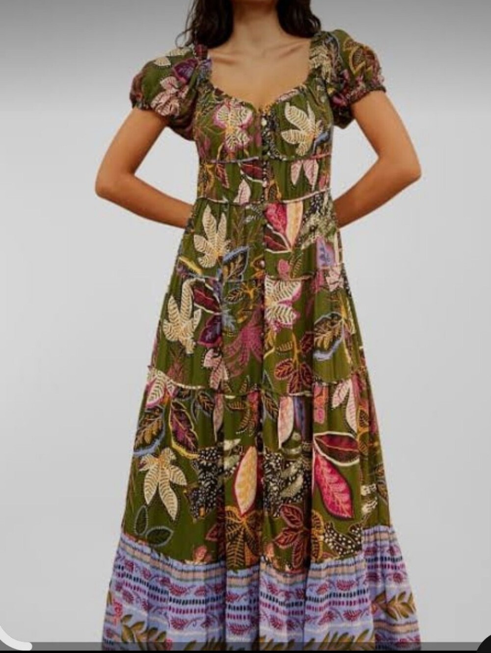 NWOT Farm Rio Rare Green Wild Jungle Corset Midi Dress Ties On Top Of Bodice, XL